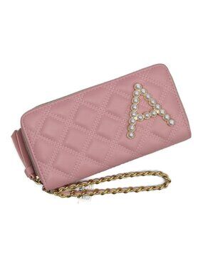 Claires Wristlet Initial A in Pearls Blush Pink Quilted